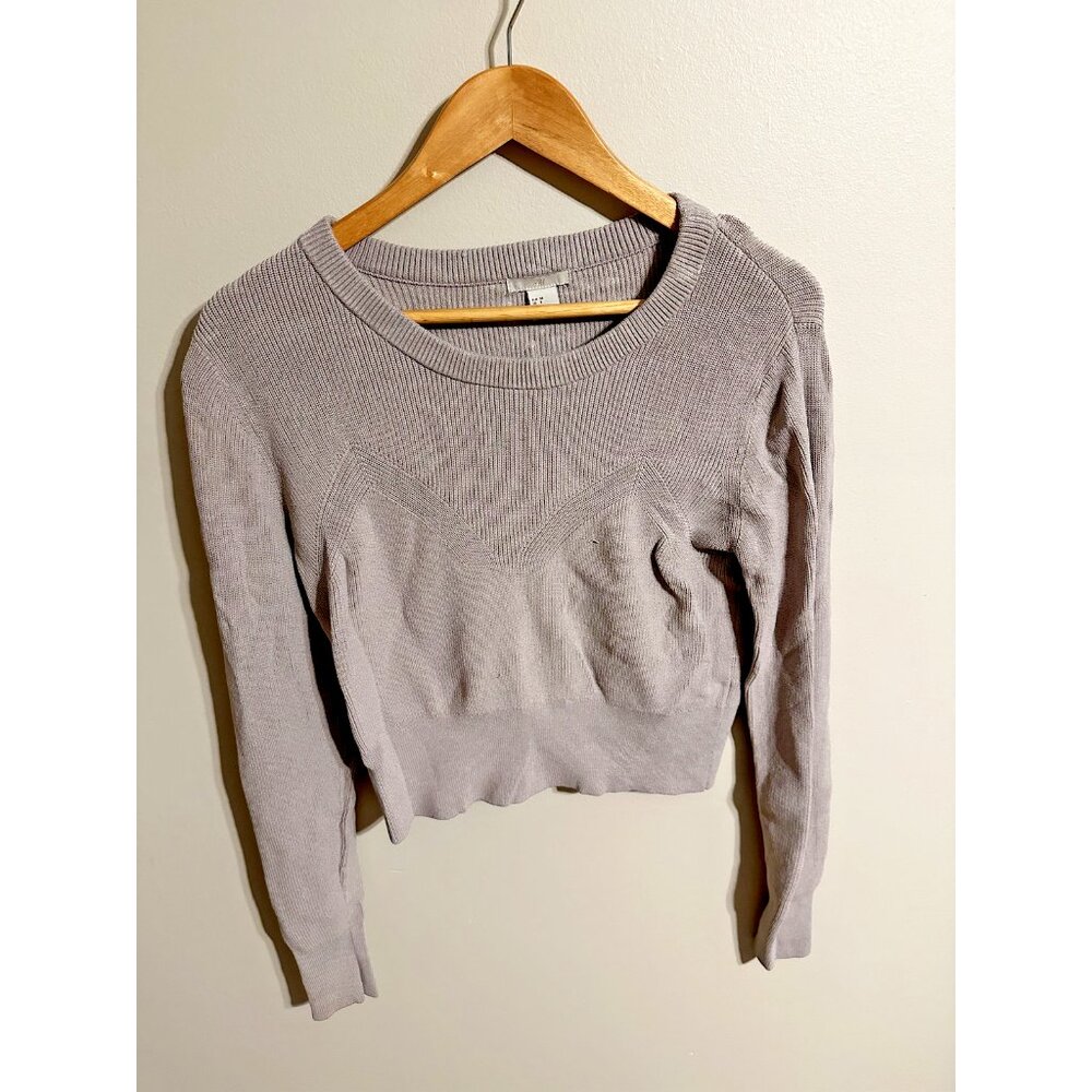 Womens H&M US size 8 Cream/ Light-Grey  Ribbed Long Sleeve Top